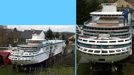 Man build 90-ton scale model of cruise ship in back yard / Boing Boing
