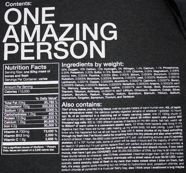Human "Ingredients-List" shirt / Boing Boing