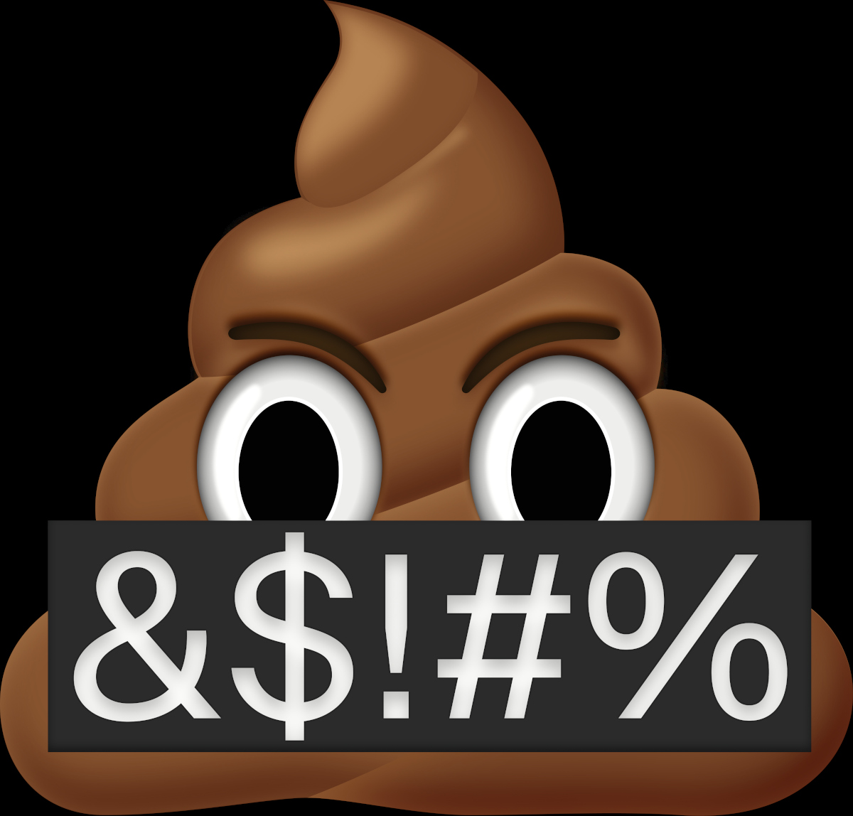 A poop emoji with a grawlix-covered black bar across its mouth.
