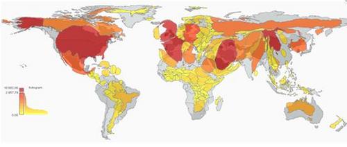 Heat maps of the world, colored by news-agencies' reporting on each