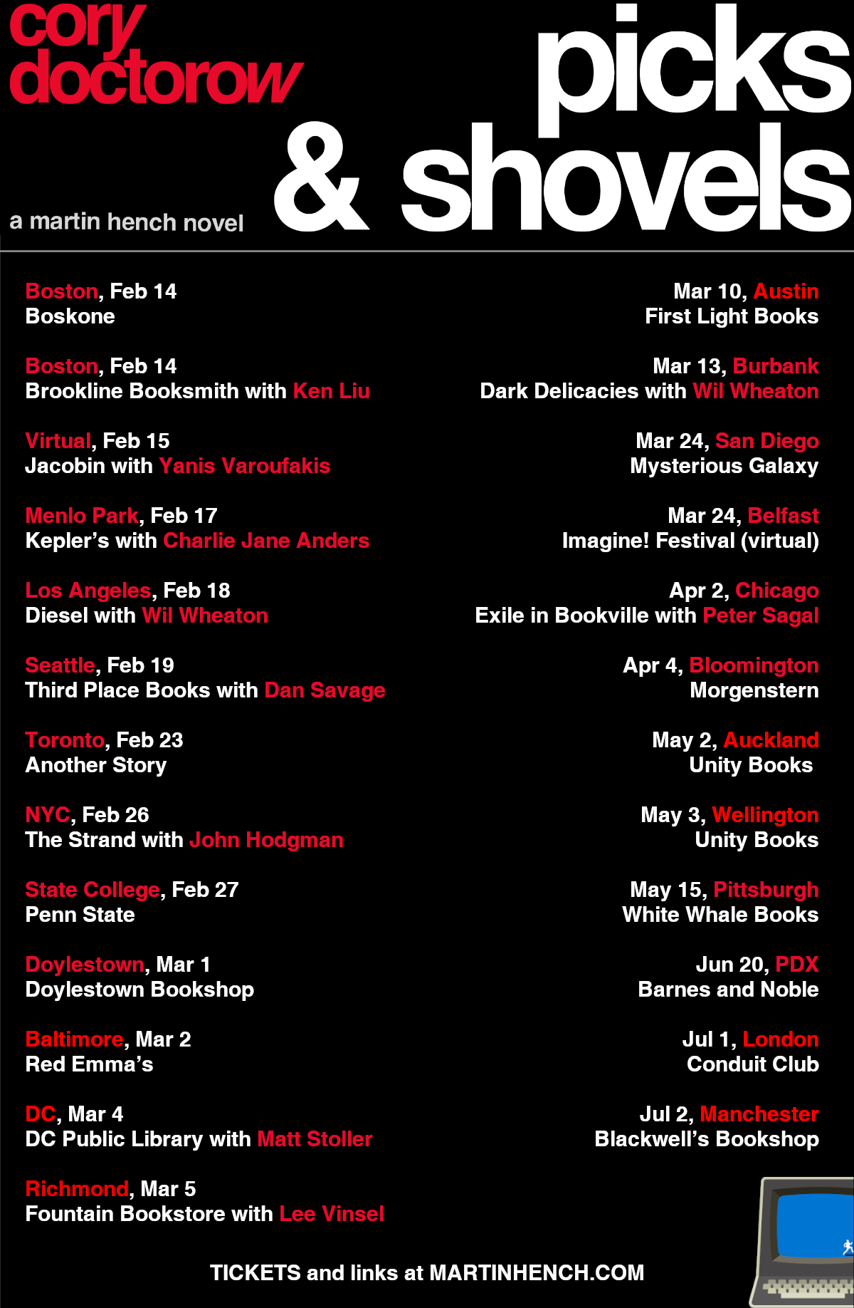 A list of upcoming dates for my Picks and Shovels tour.