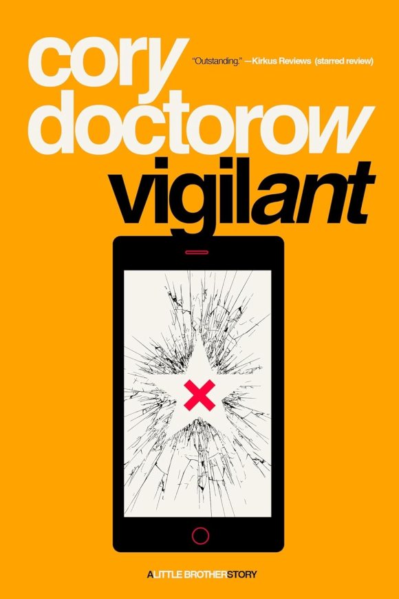 Will Staehle's cover for 'Vigilant': a stylized, shattered mobile phone on a mustard-colored background.